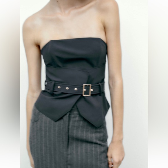 Zara NWOT dark gray strapless corset belted tube top - Picture 4 of 10
